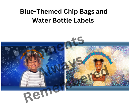 Blue Themed Chip Bag and Water Bottle Label Designs - Digital Download