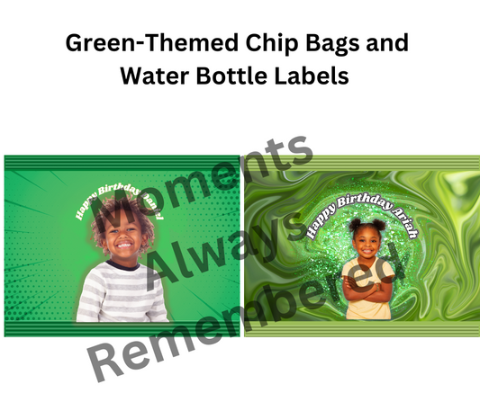 Green Chip Bag and Water Bottle Label Designs-Digital Download