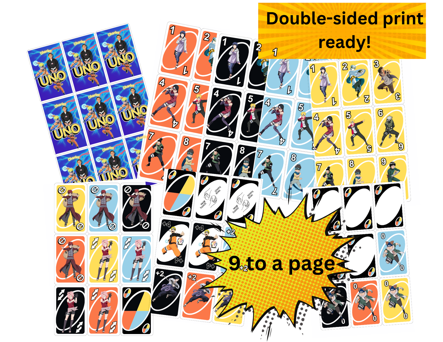 Naruto Uno Cards - Editable Digital Download