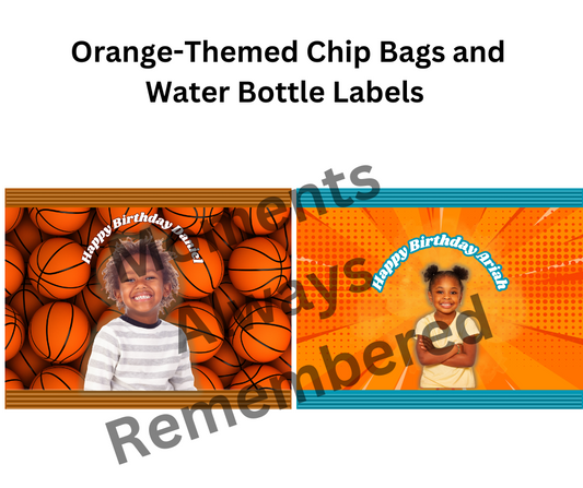 Orange Themed Chip Bag and Water Bottle Label Designs - Digital Download